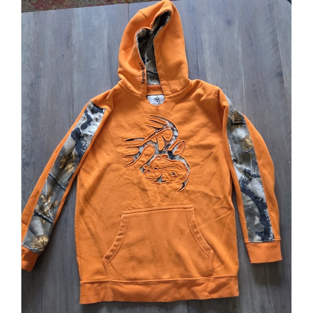 Legendary Whitetails Orange Hoodie With Camo Deer Cutout Youth M (10/12)
